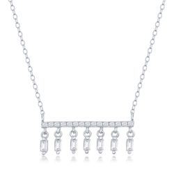 Sterling Silver Bar and Baguette CZ Dangle Necklace